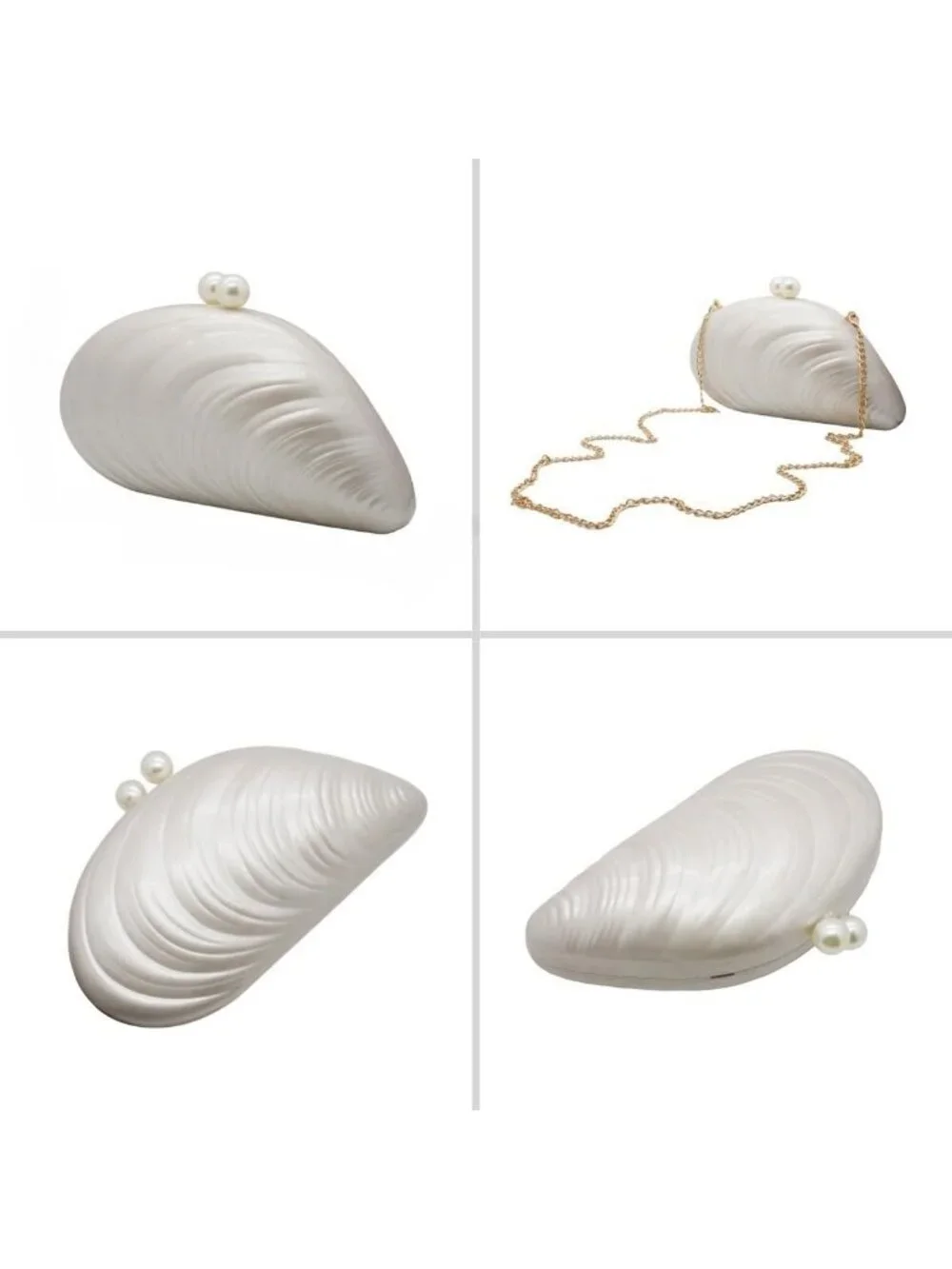 Glitter Marble Seashell Chain Shoulder Bag - Acrylic Evening Clutch for Weddings